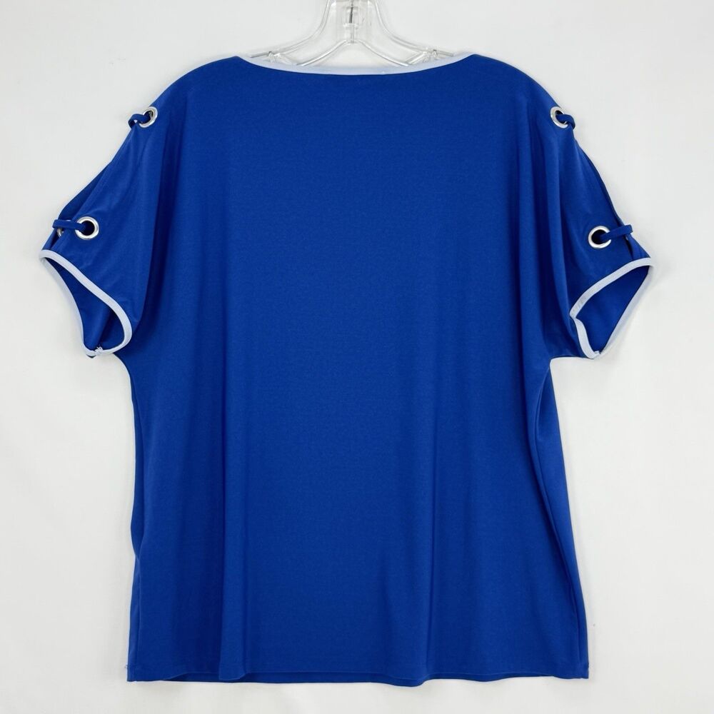 Coconut Row Palm Beach Royal Blue Short Sleeve Women's Top Médium - Picture 2 of 16